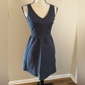 C. Luce sleeveless mini dress navy blue cream dashed stripes pleated skirt SZ SM